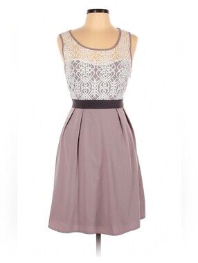 A'Reve Purple Midi Dress with White Lace Size L